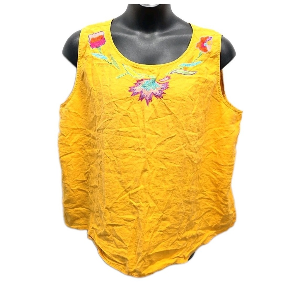 Vintage IB Diffusion Embroidered Tank Yellow Boho Floral Sleeveless Top sz 24W